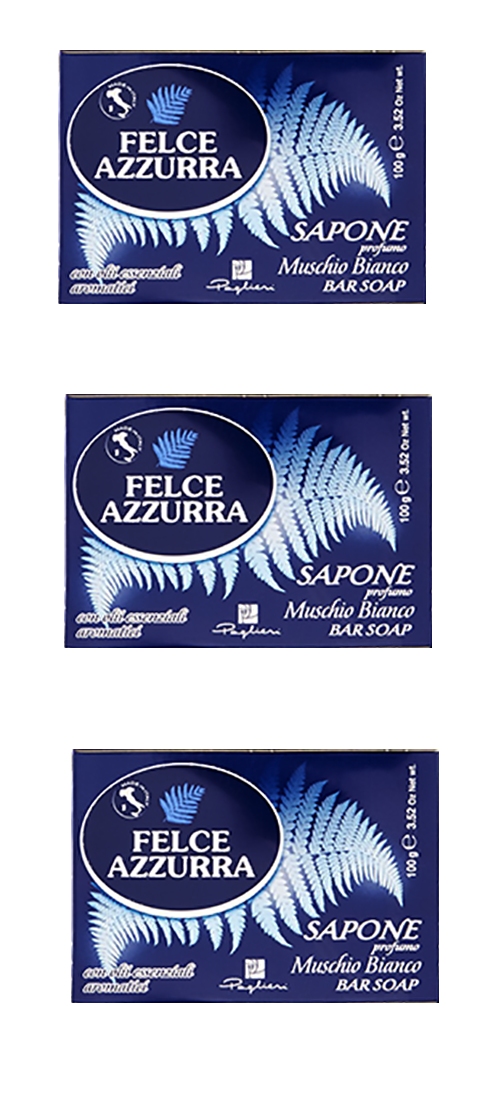 Felce Azzurra Bar Soap,  3.5 Ounces (100g) Package (Pack of 3) Classico or White Musk Italian Import - Free Shipping - Frank and Sal