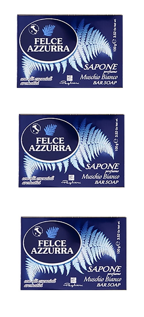 Felce Azzurra Bar Soap,  3.5 Ounces (100g) Package (Pack of 3) Classico or White Musk Italian Import - Free Shipping - Frank and Sal 