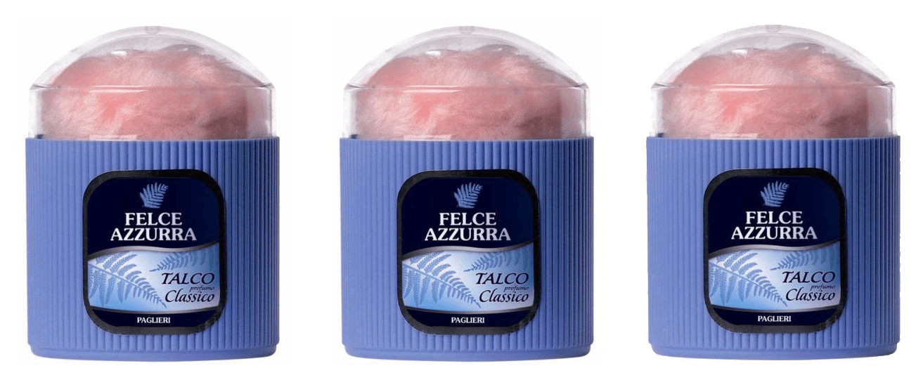Italian Bath Products - Felce Azzura Talco Classico Made In Italy Scented Talcum Powder 3 PACK-WITH POWDER PUFF - FREE SHIPPING