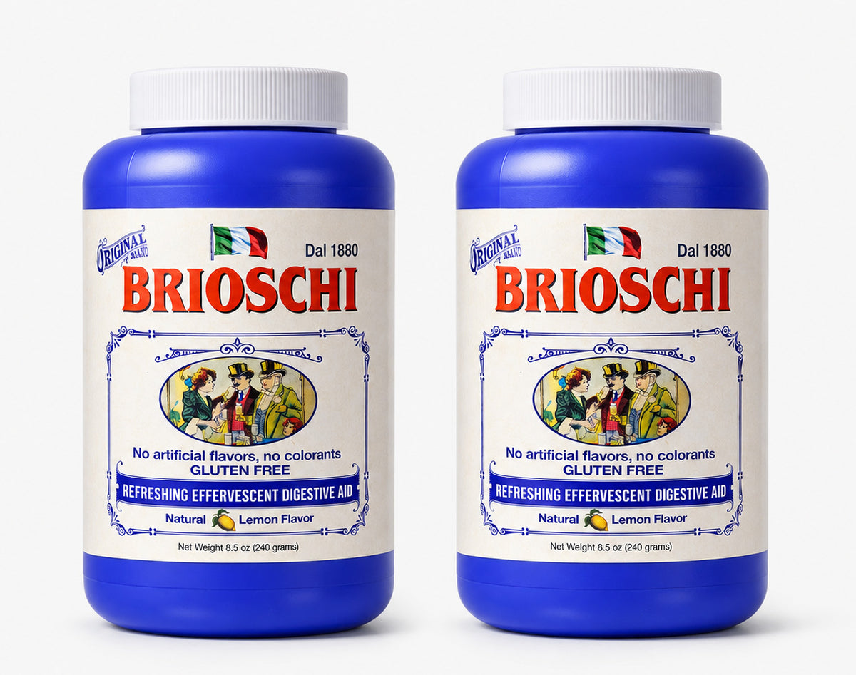 Two bottles of Brioschi digestive aid on a white background