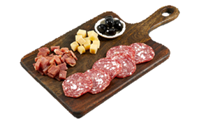 Charcuterie an assortment of delicious charcuterie including cured meats, cheeses, and olives.