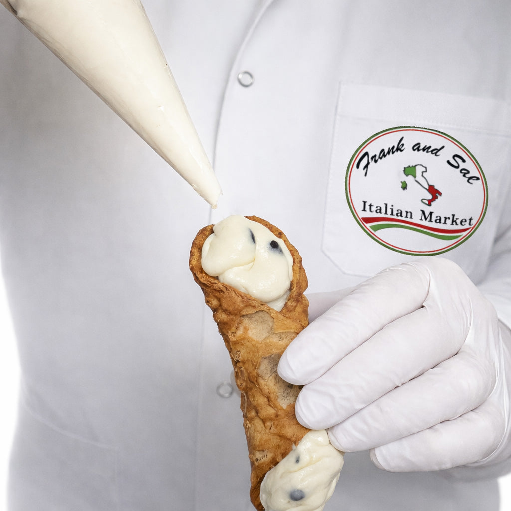 Francesco Piping a Cannoli shell with Frank and Sal Branded Jacket 