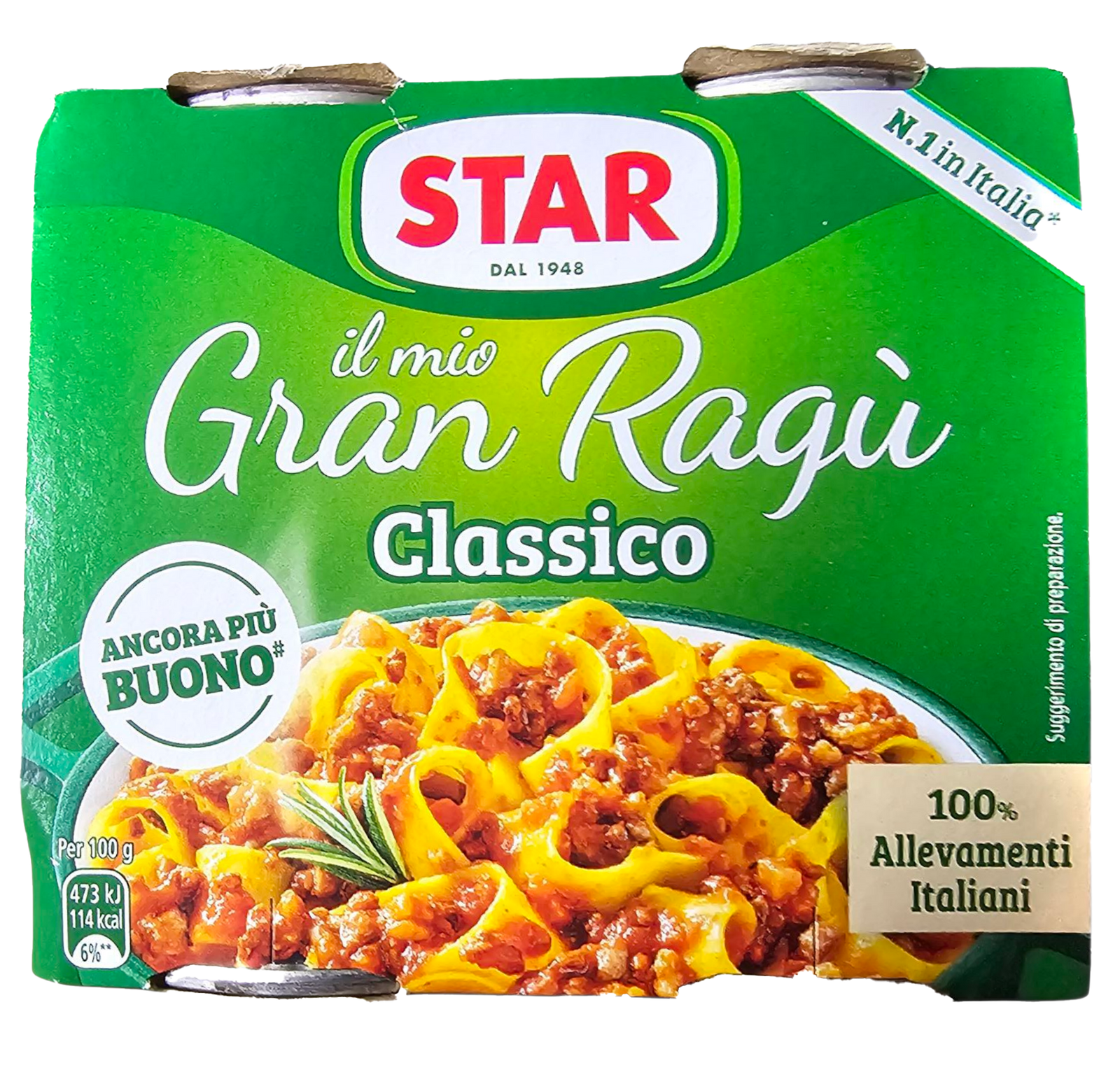 Star Gran Règò Classico packaging with pasta dish on a white background

