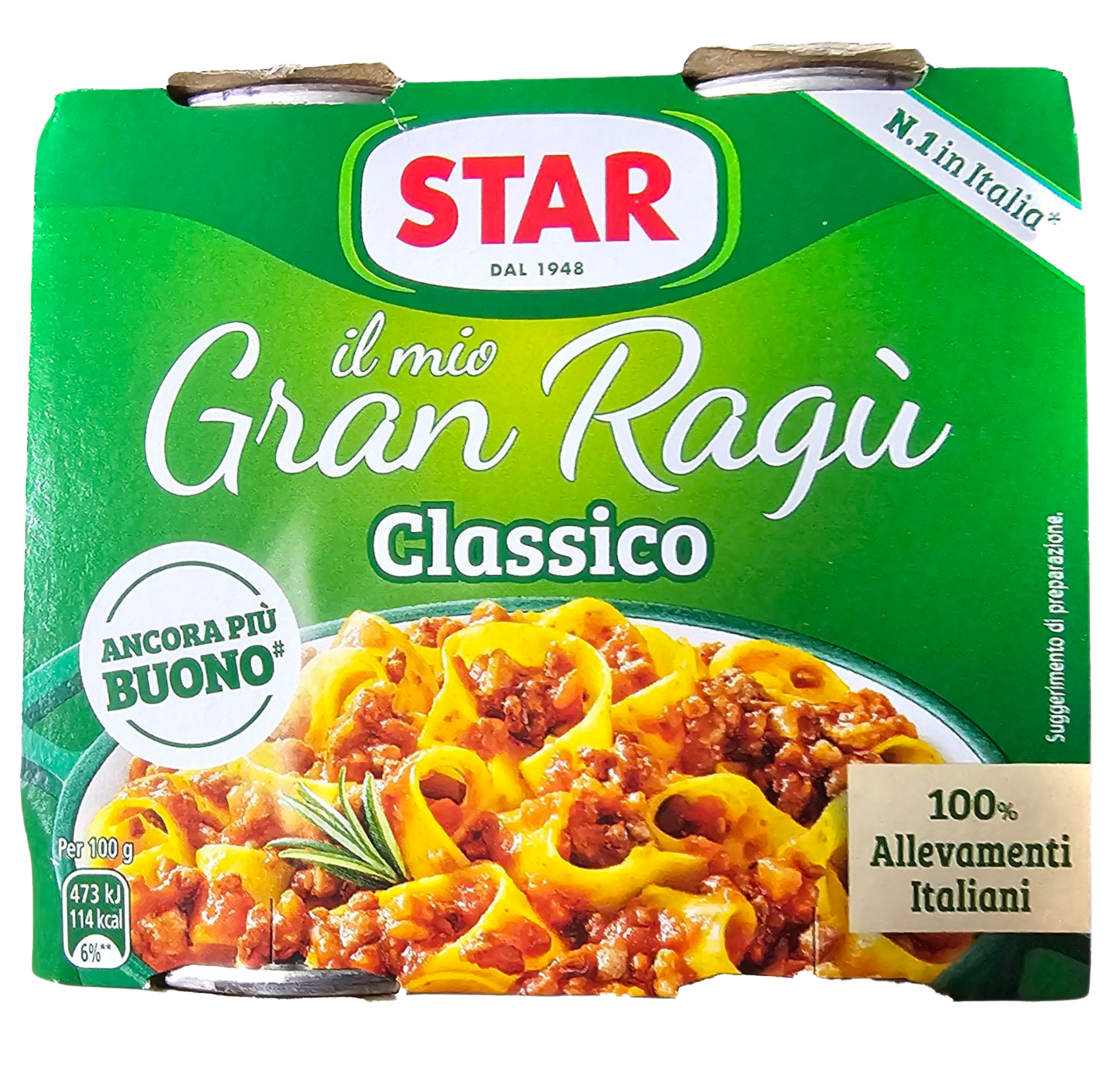 Star Gran Règò Classico packaging with pasta dish on a white background


