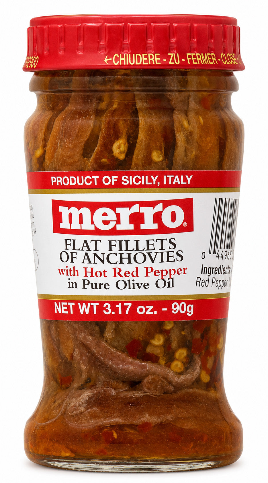 Merro Hot Flat Fillet of Anchovies 90 Grams