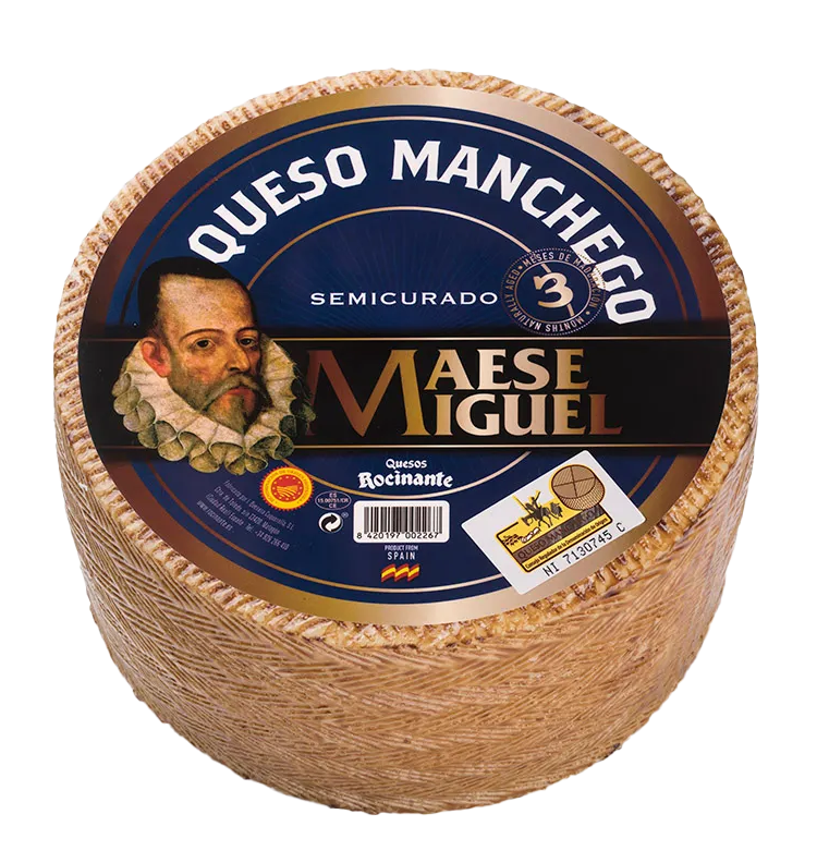 Manhego Cheese  'Maese Miguel' label on a white background