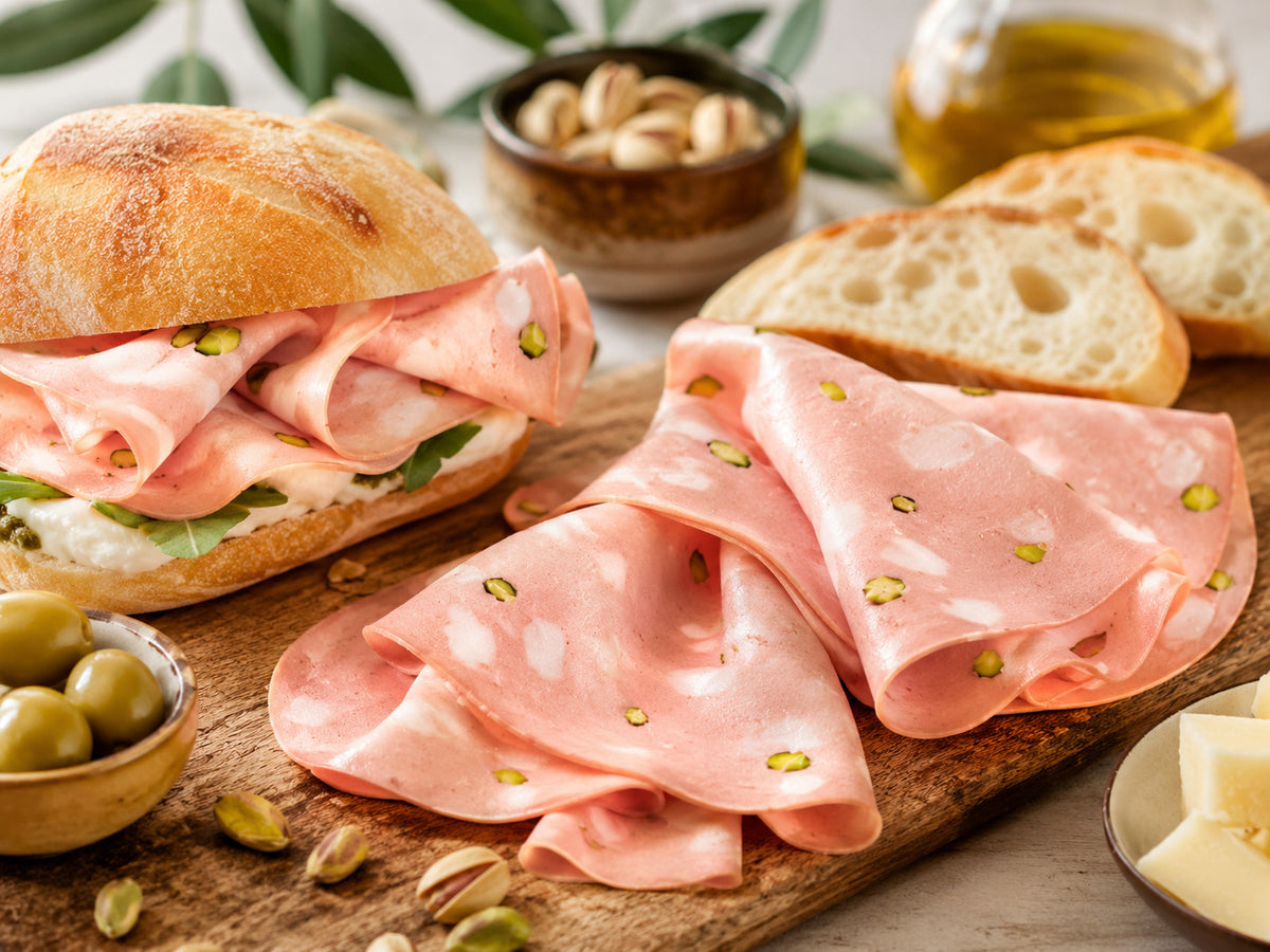 Rovagnati Gran Mortadella with Pistachio sliced product of Italy