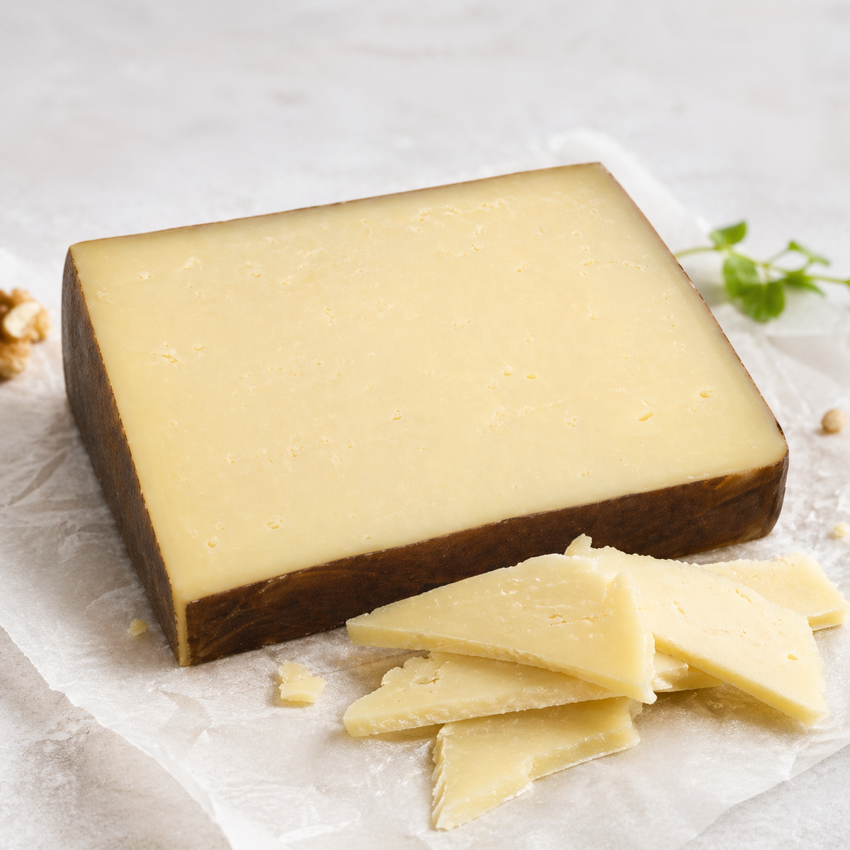 Wedge of Asiago on a white background 