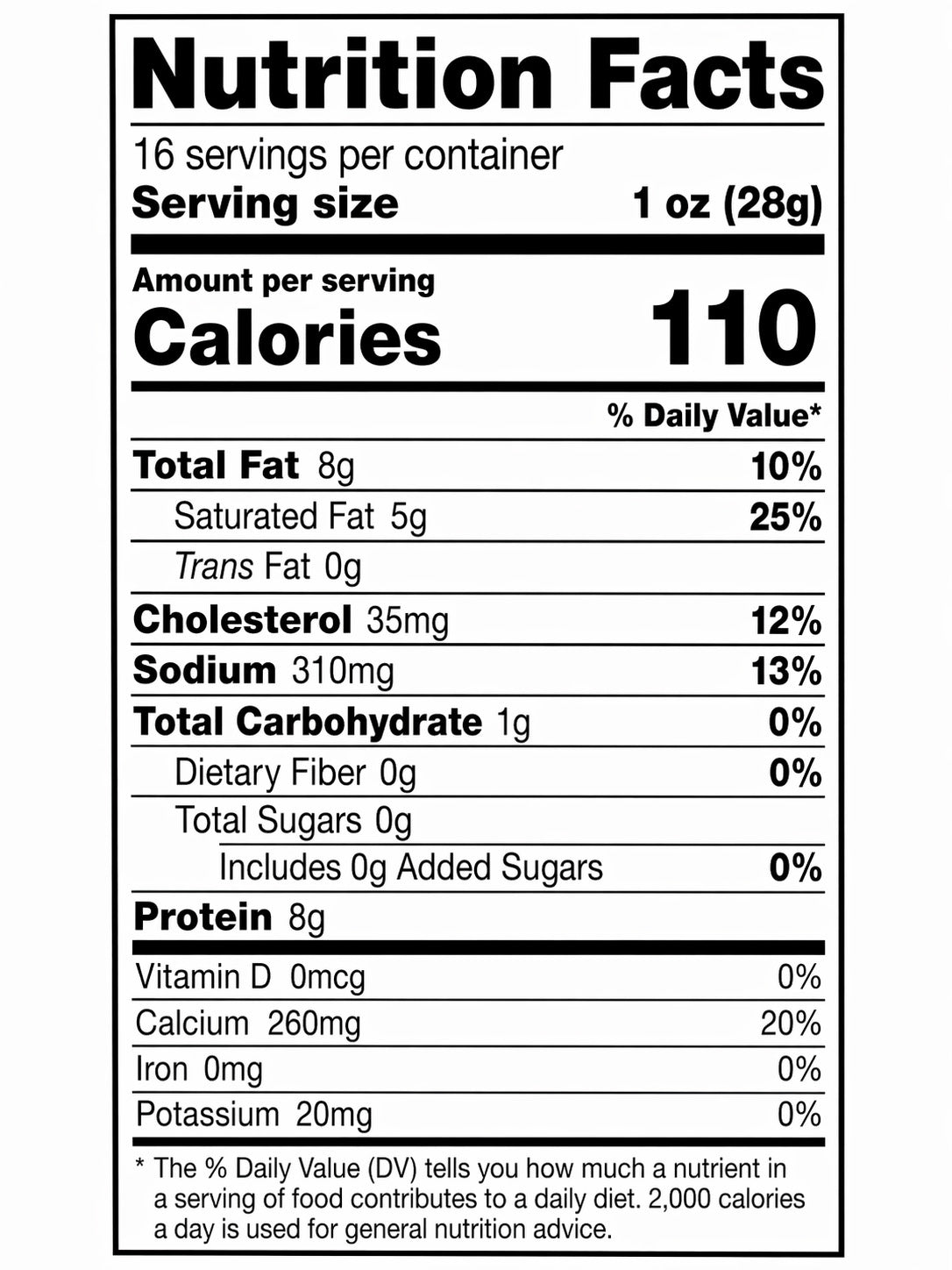 Nutrition facts for Stella Asiago 