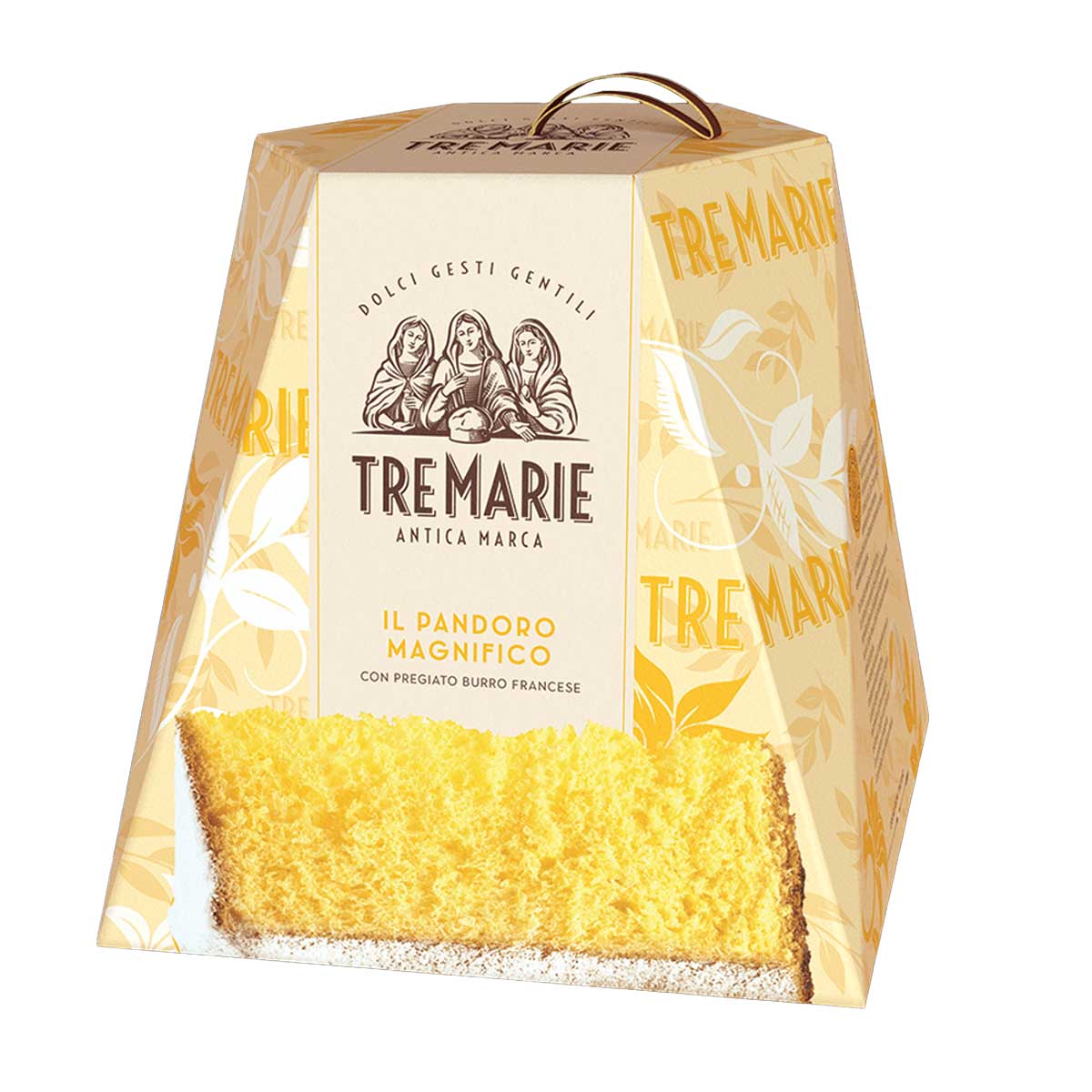 Packaged Pandoro with Tremarie Magnifico branding on a white background