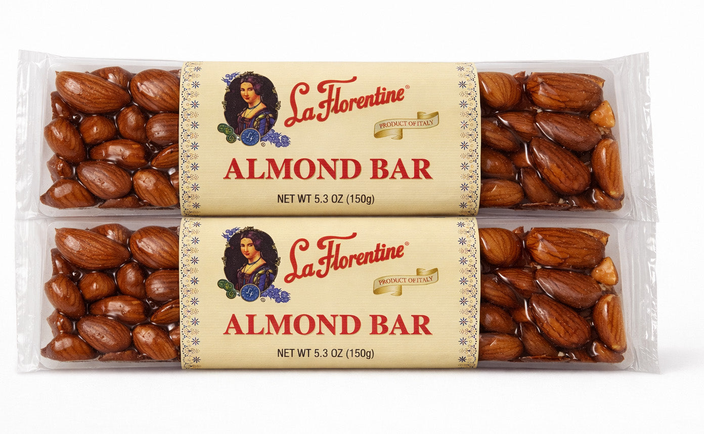 Two packages of La Florentine Almond Bar on a white background