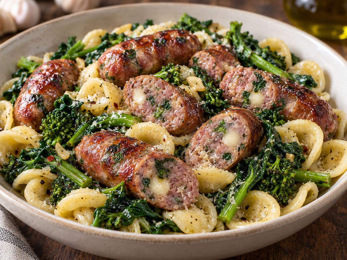 broccoli-rabe-sausage-links-over-pasta