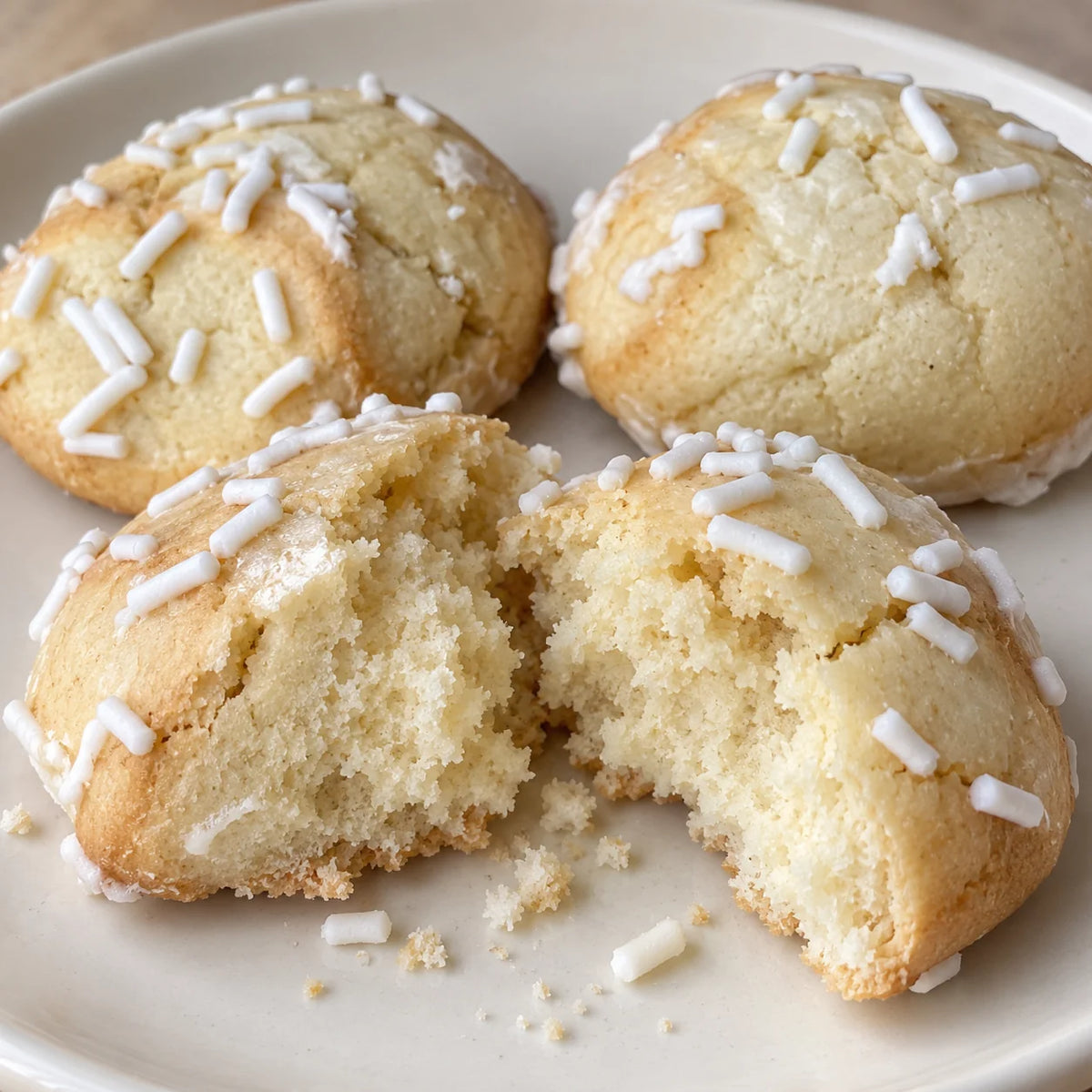 Cannoli cookie broken open to show its soft cake-like interior
