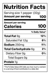 Nutrition facts label for a cento hot peppers with serving size and calorie information.