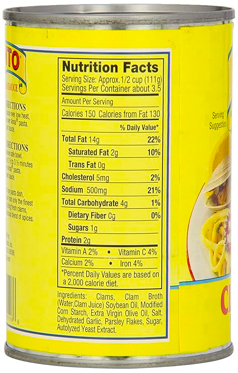 Nutrition information Cento White Clam Sauce