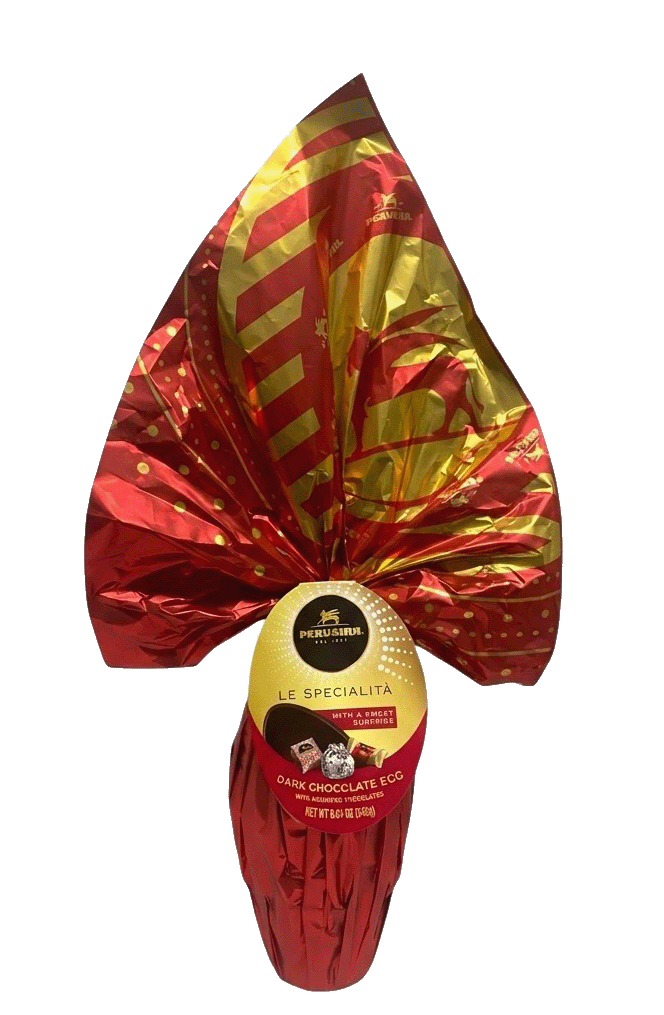 Red and gold foil-wrapped Perugina dark chocolate Easter egg