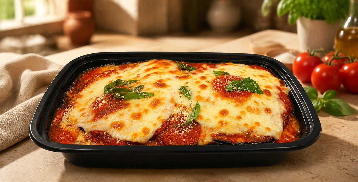 Prepared Food - Eggplant Parmigiana 8-Pounds Made Fresh Daily - Heat And Serve - Includes Shipping