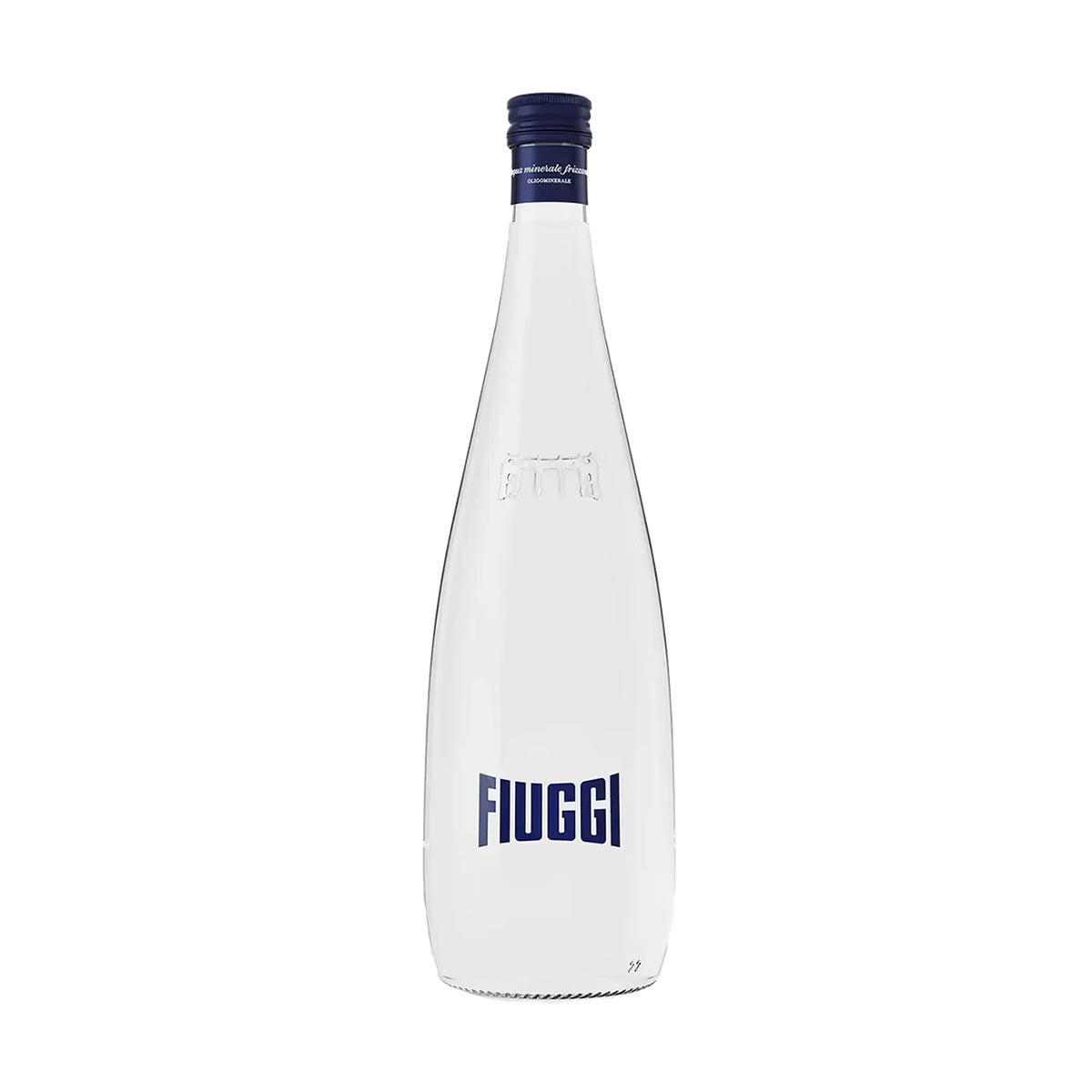 Clear bottle with blue cap and 'Fluggi'