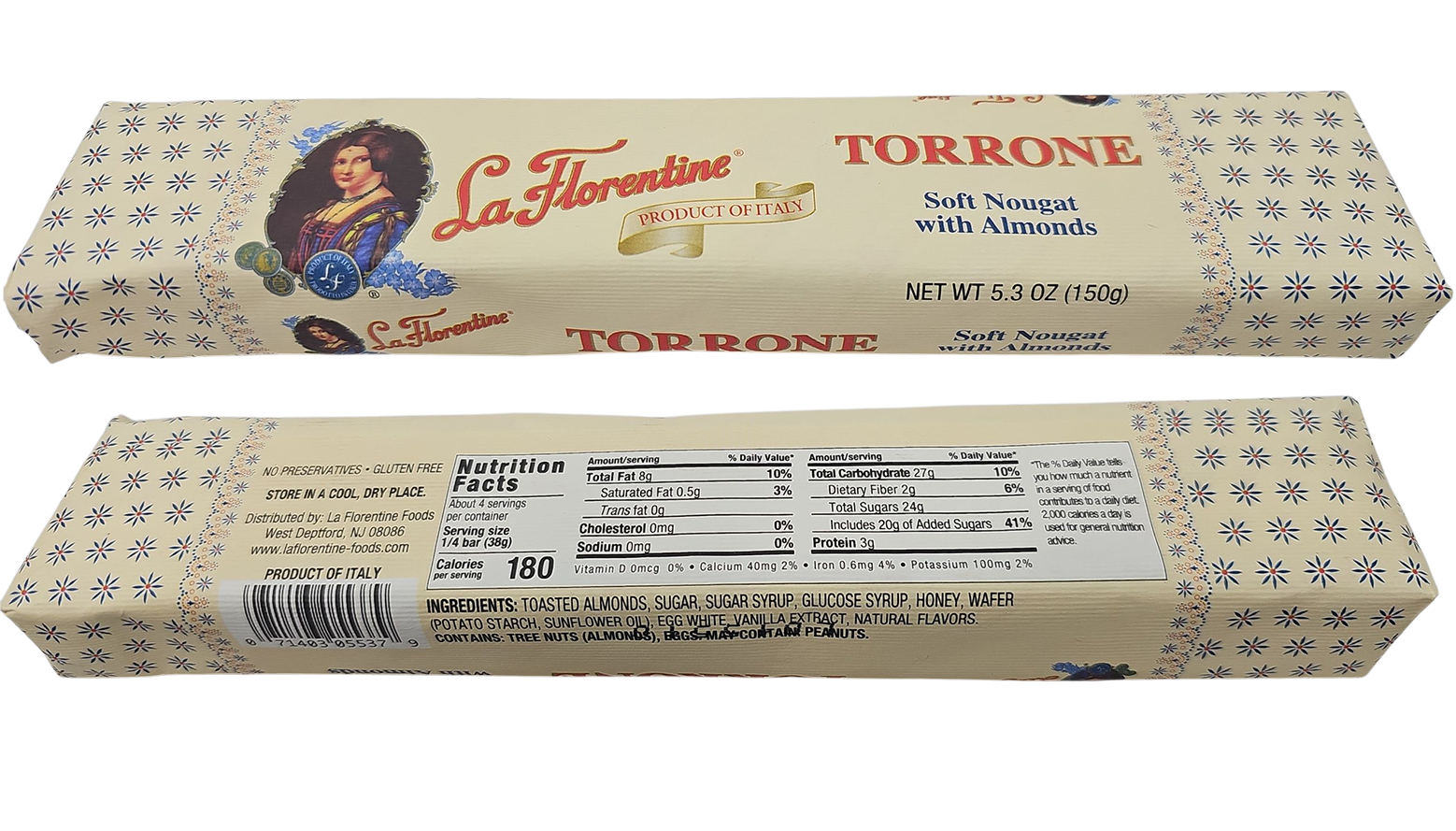 La Florentine Soft Torrone with Almonds (3 Pack) - 5.3 oz Bars