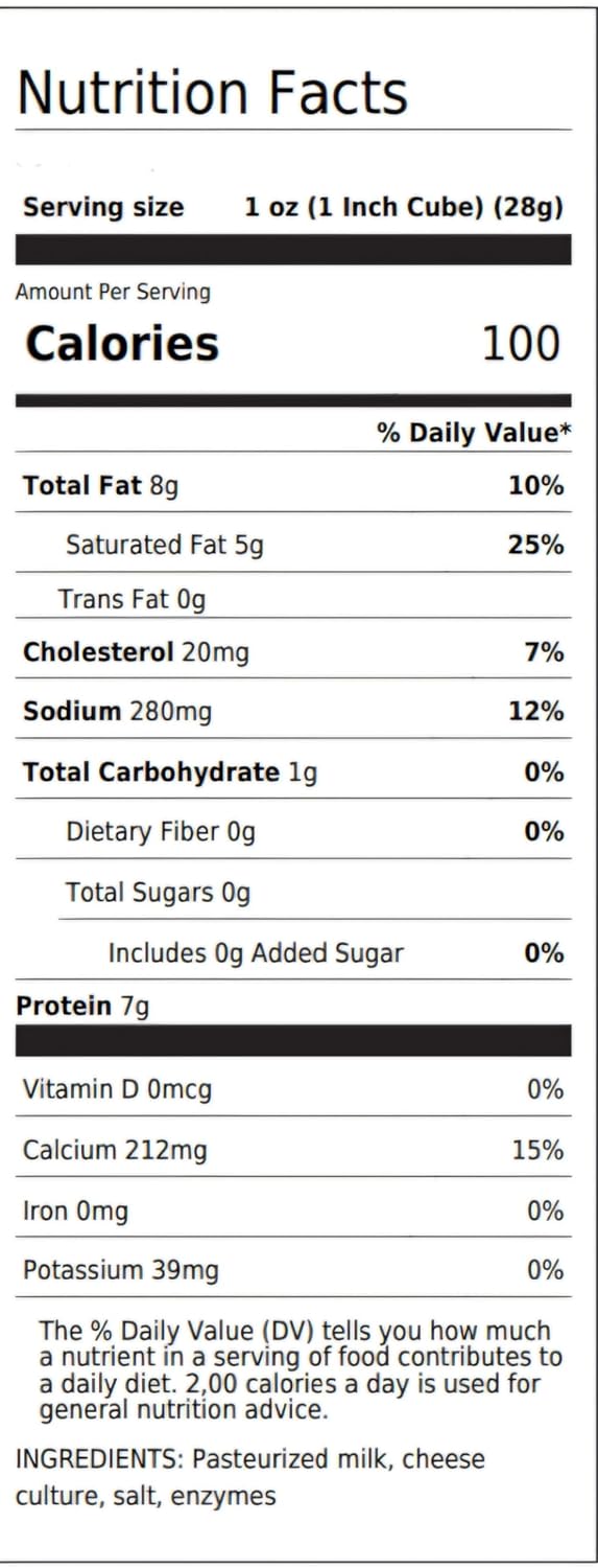 Low Moisture mozzarella nutritional information