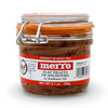 Jar of merro flat fillets of anchovies on a white background