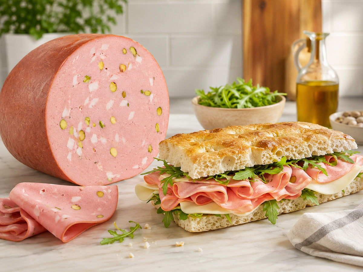 A Mortadella Sandwich on Focaccia bread