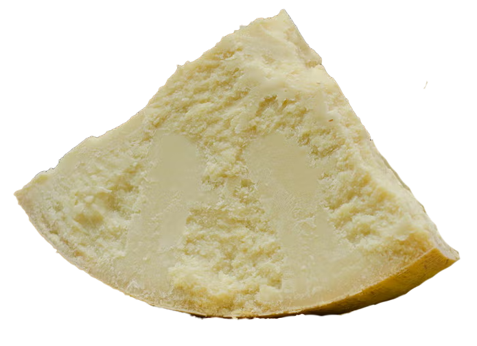 Triangle of Parmesan cheese on a white background