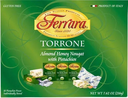 Ferrara Torrone packaging with green background