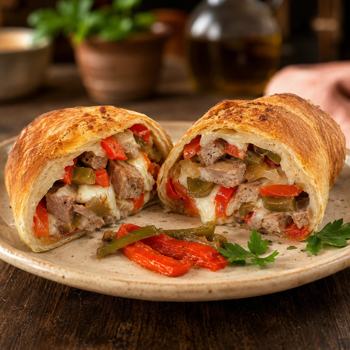 Prepared food- Sausage and Pepper Roll made Fresh by Frank and Sal.