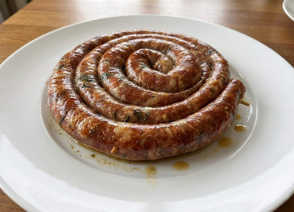 Frank and Sal Cheese and Parsley Sausage on a White Plate