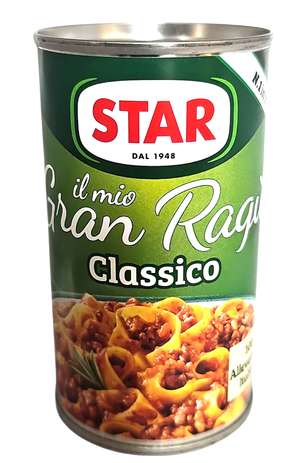 "Front of a 180g can of Star Il Mio Gran Ragù Classico, an authentic Italian meat sauce."