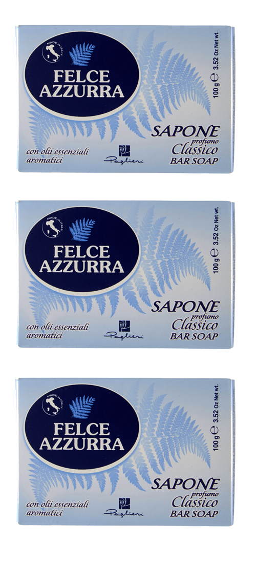Felce Azzurra Bar Soap,  3.5 Ounces (100g) Package (Pack of 3) Classico or White Musk Italian Import - Free Shipping - Frank and Sal 