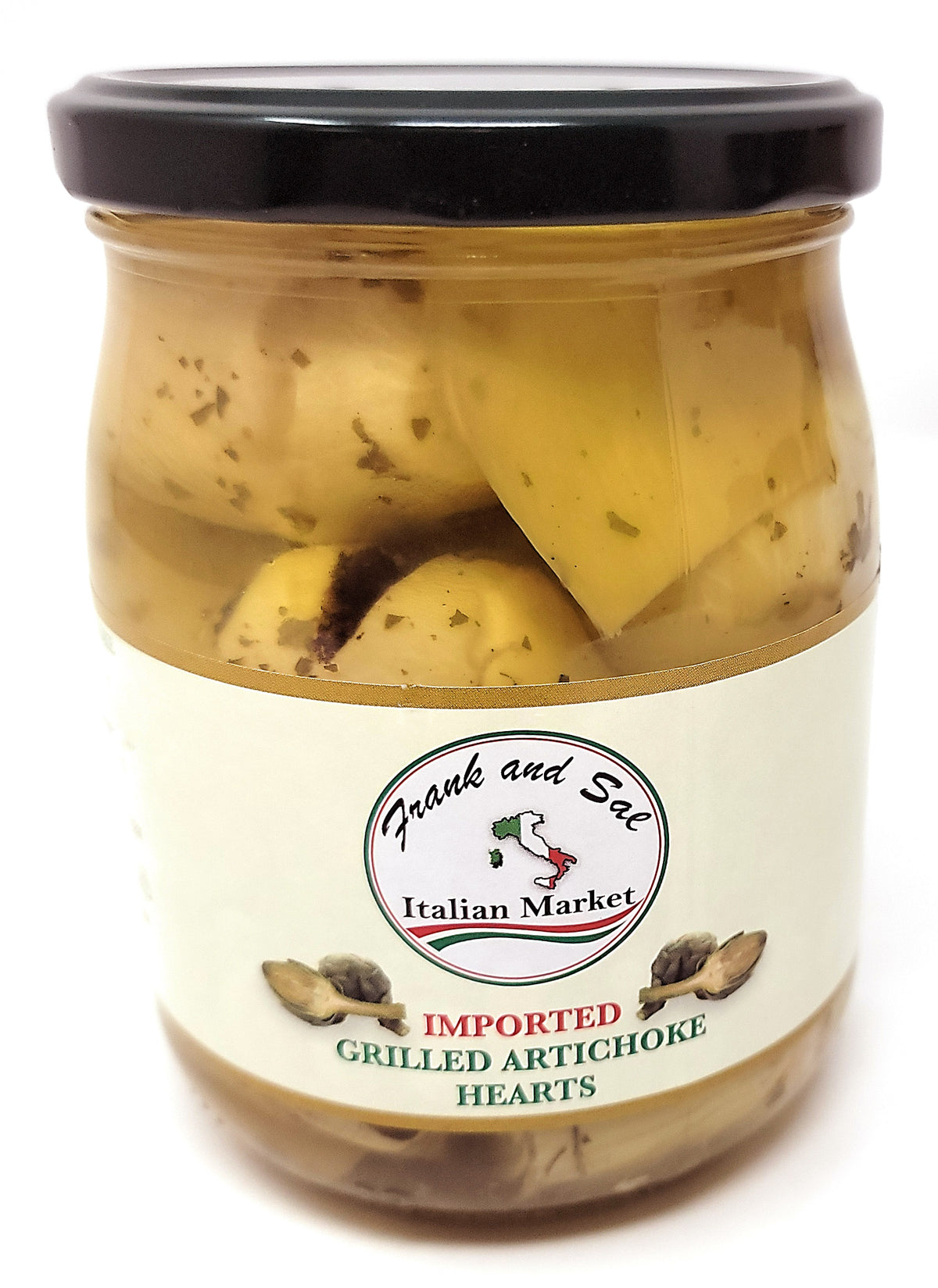 Frank and Sal Grilled Artichoke Hearts No Stems Imported from Italy, 2 Jars, 19.4 oz Each