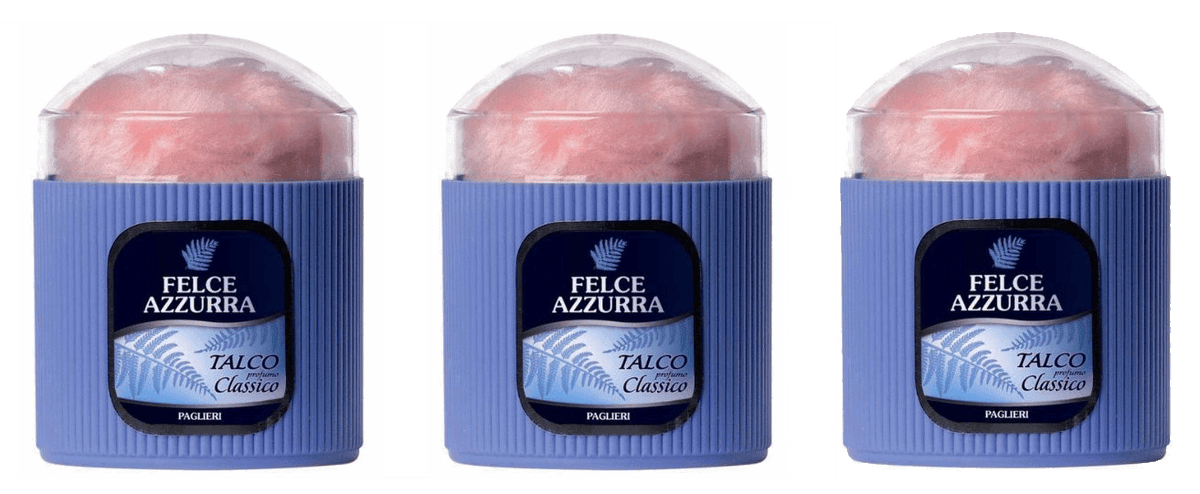 Italian Bath Products - Felce Azzura Talco Classico Made In Italy Scented Talcum Powder 3 PACK-WITH POWDER PUFF - FREE SHIPPING