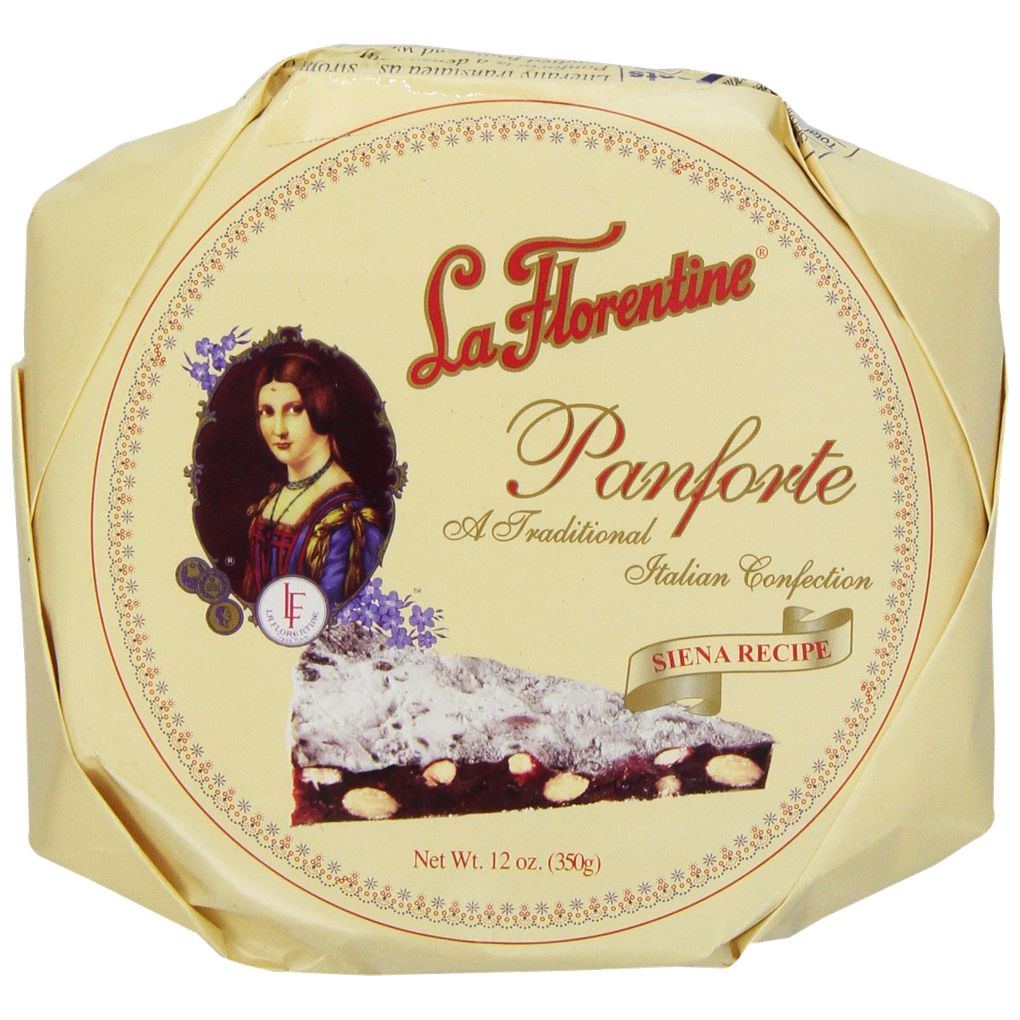 La Florentine Panforte 12 oz in its cream-colored wrapper with the front label