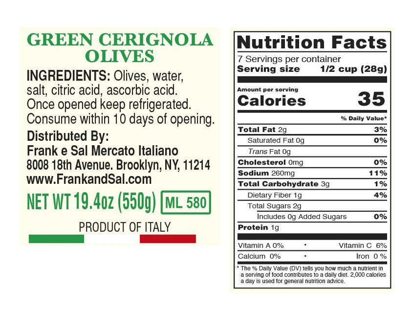 Nutritional Information for Cerignola Olives